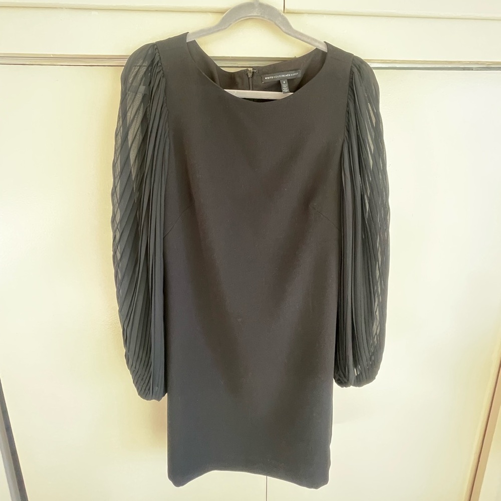 White House Black Market Black Dress with Sheer Sleeves